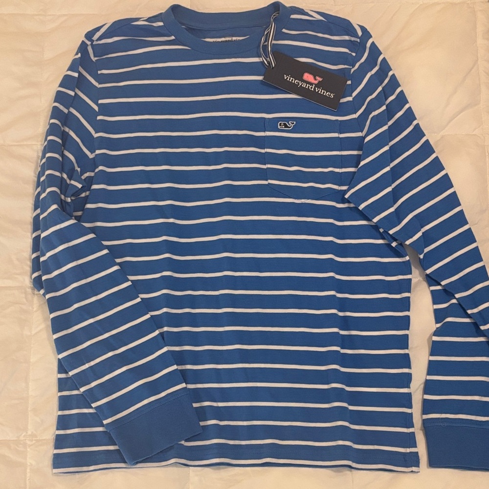 Vineyard Vines Boys Long Sleeve Blue and White Tee